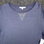 Erin London Top Womens Medium Blue Viscose Studded Puff Sleeve French Terry NWT - take2supply