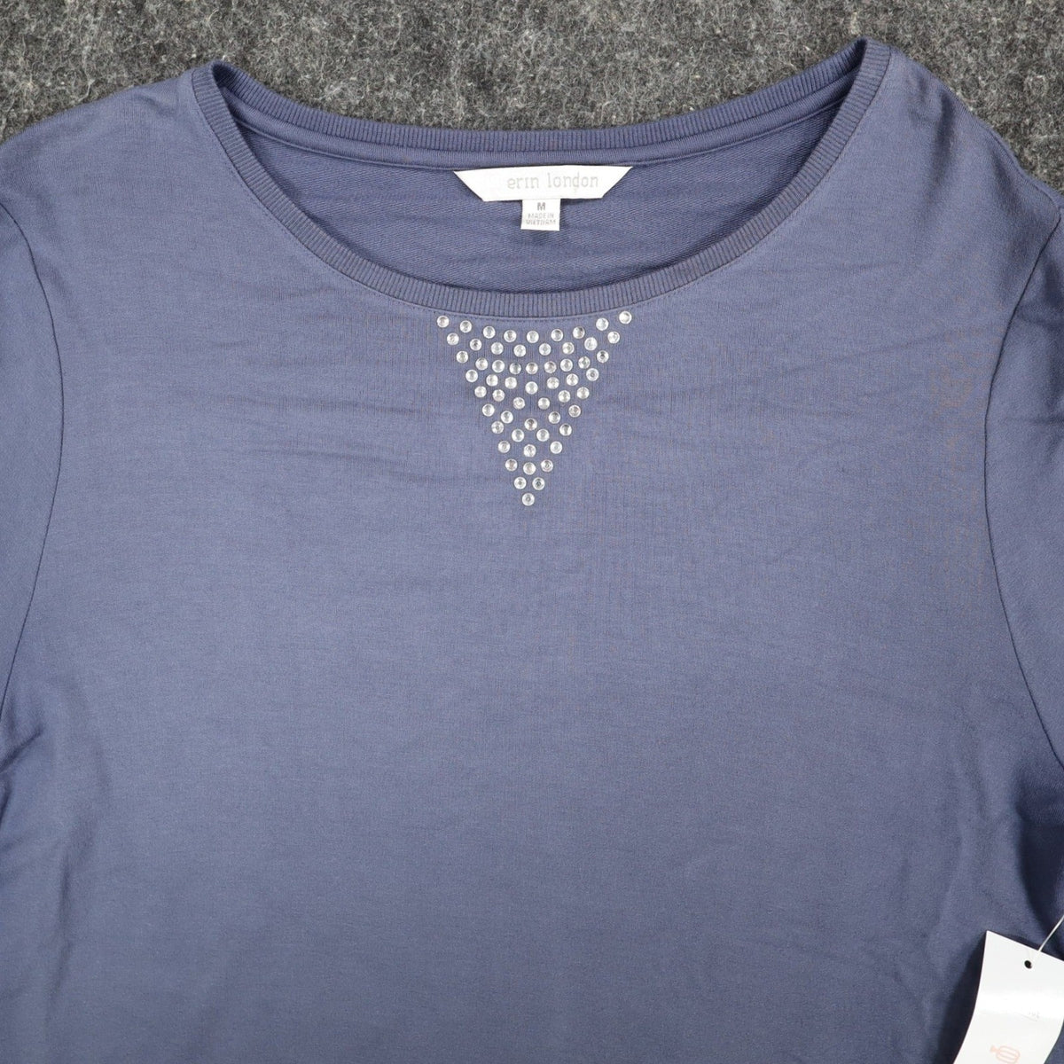 Erin London Top Womens Medium Blue Viscose Studded Puff Sleeve French Terry NWT - take2supply
