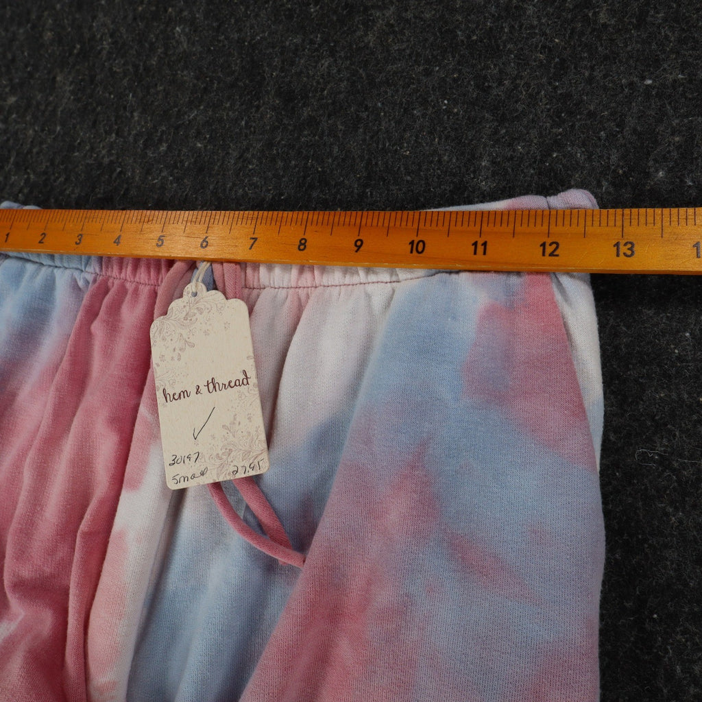 Hem & Thread Shorts Womens Small Pink Blue Tie Dye Elastic Waist Lounge 30197 - take2supply