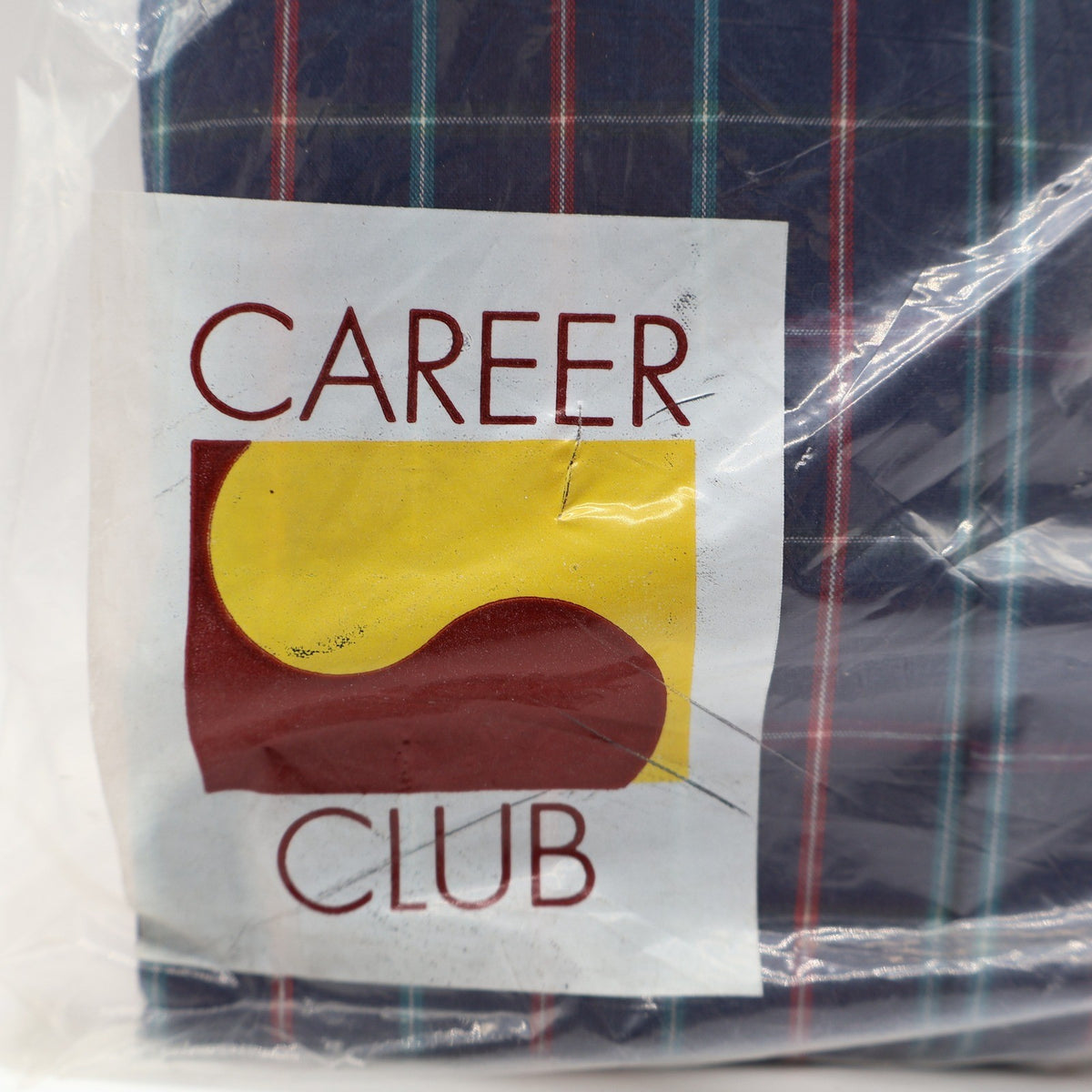 Career Club Plaid Button Down Shirt Mens XL Vintage 80s Navy Poly Cotton USA NOS - take2supply