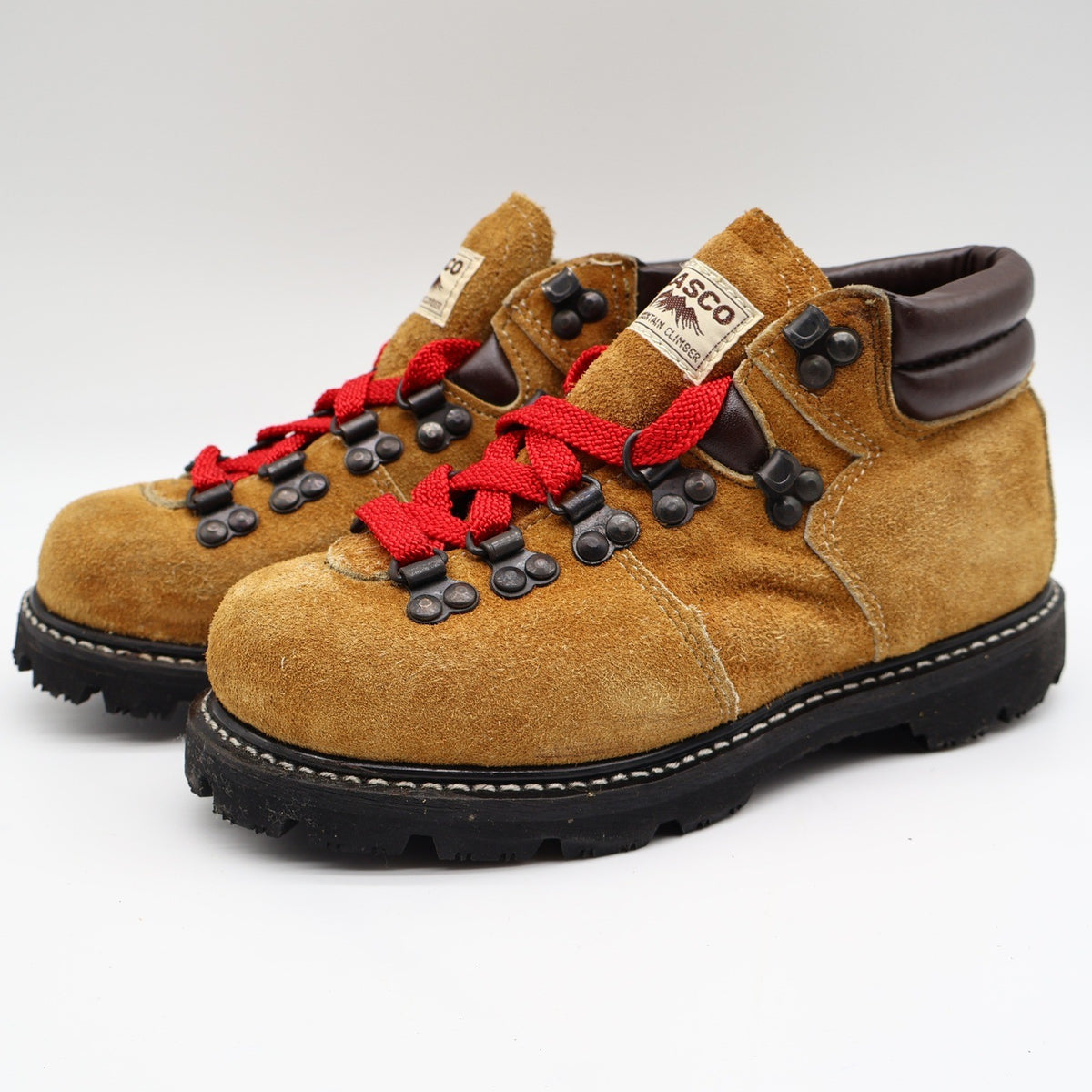 Lasco Mountain Climber Boots Size 4.5 Vintage Tan Suede Red Laces Deadstock - take2supply