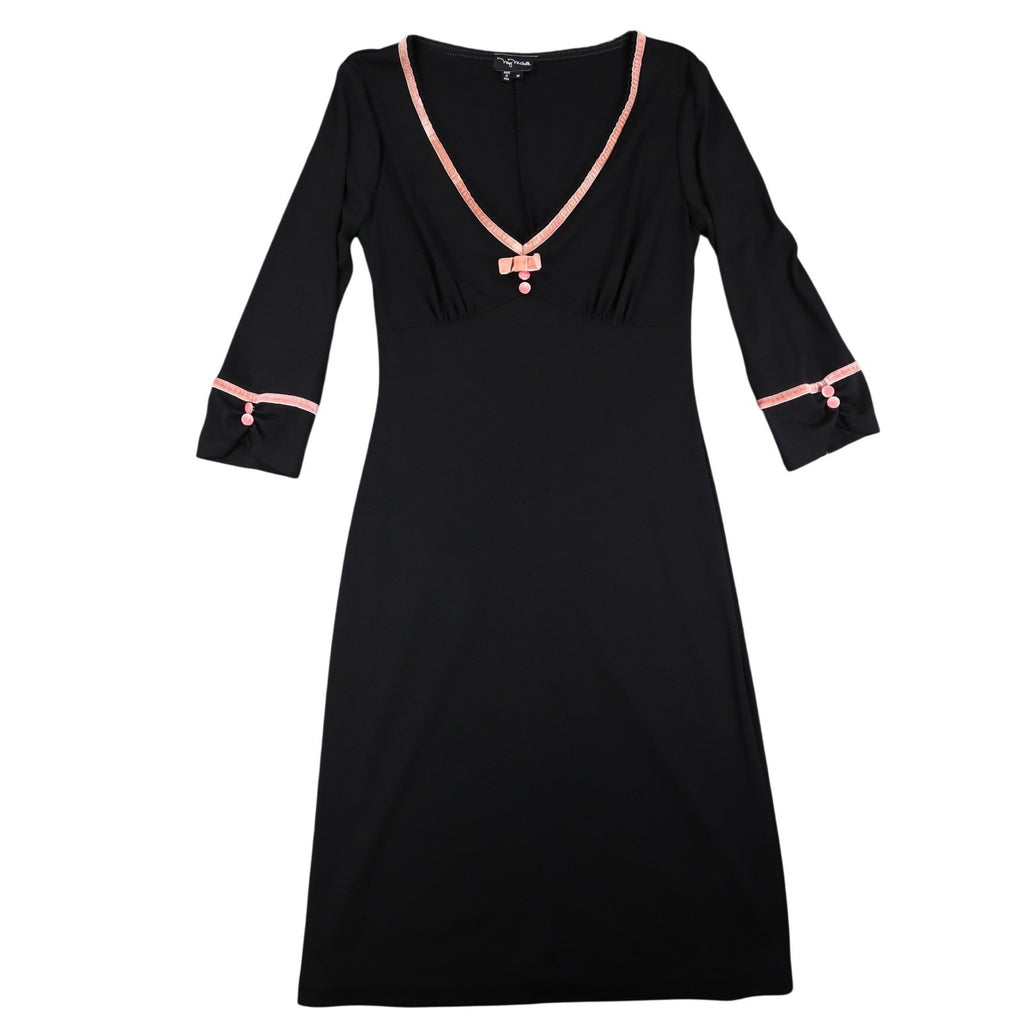 My Michelle Dress Medium Women Y2K Black Pink Velvet Trim V-Neck Sheath C832 - take2supply