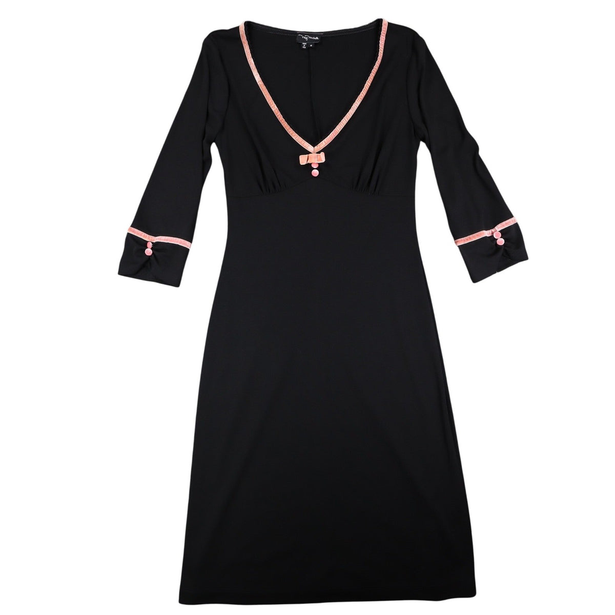 My Michelle Dress Medium Women Y2K Black Pink Velvet Trim V-Neck Sheath C832 - take2supply