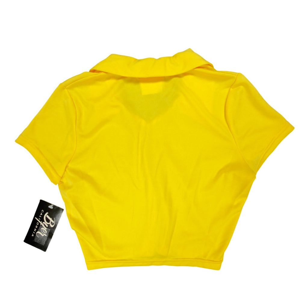 Byer California Vintage 90s Crop Polo Top Womens M Yellow Polyester NWT - take2supply