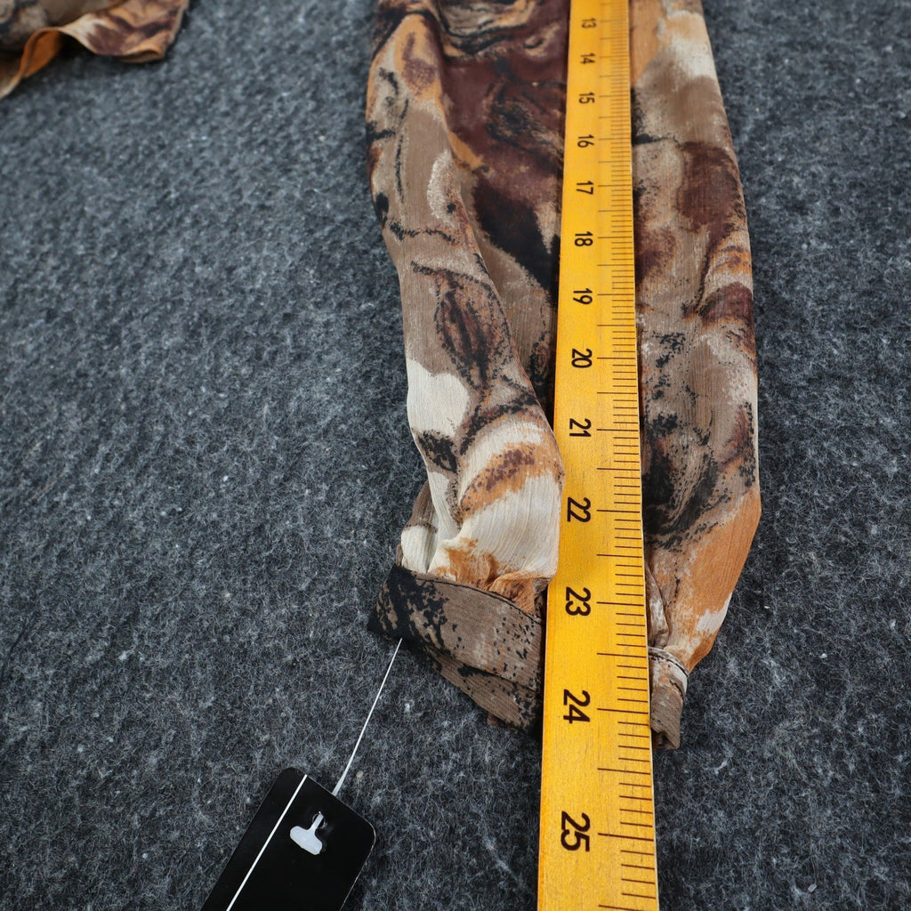 AGB Blouse Womens Small Brown Tan Abstract Floral Ruffle Neck Balloon Sleeve NEW - take2supply