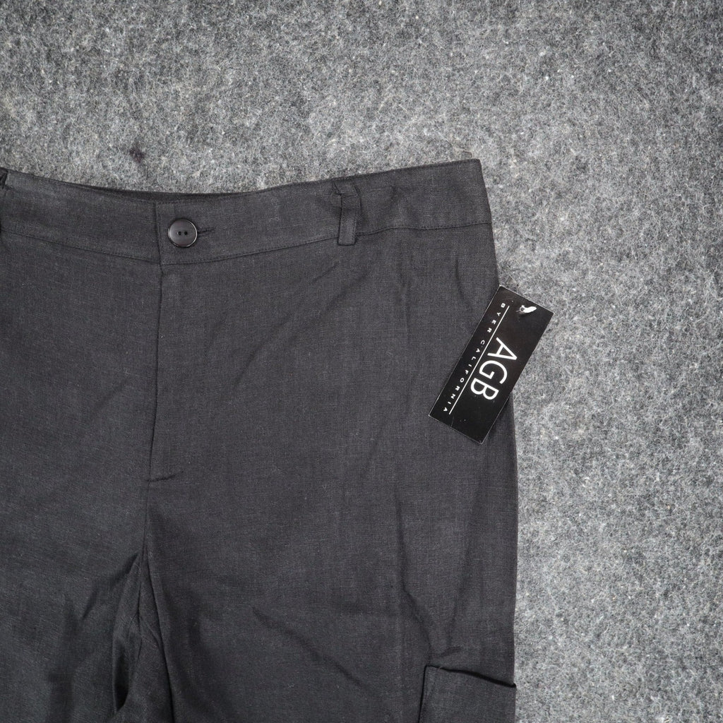 AGB Byer California Cargo Pants Womens 12 Vintage Y2K Black Linen Rayon Utility - take2supply