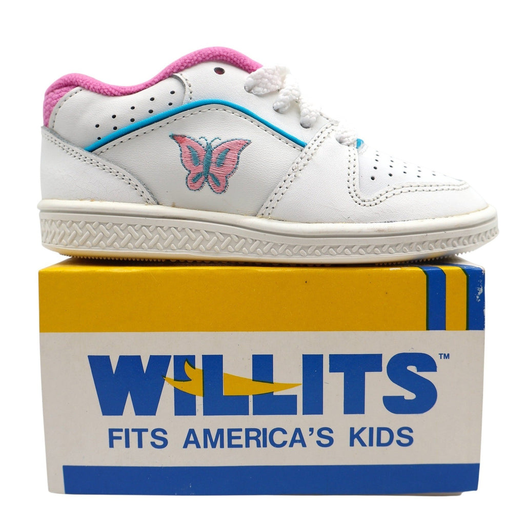 Willits Wind Sneakers Toddler 7.5 M Vintage 90s White Pink Butterfly Leather 288 - take2supply