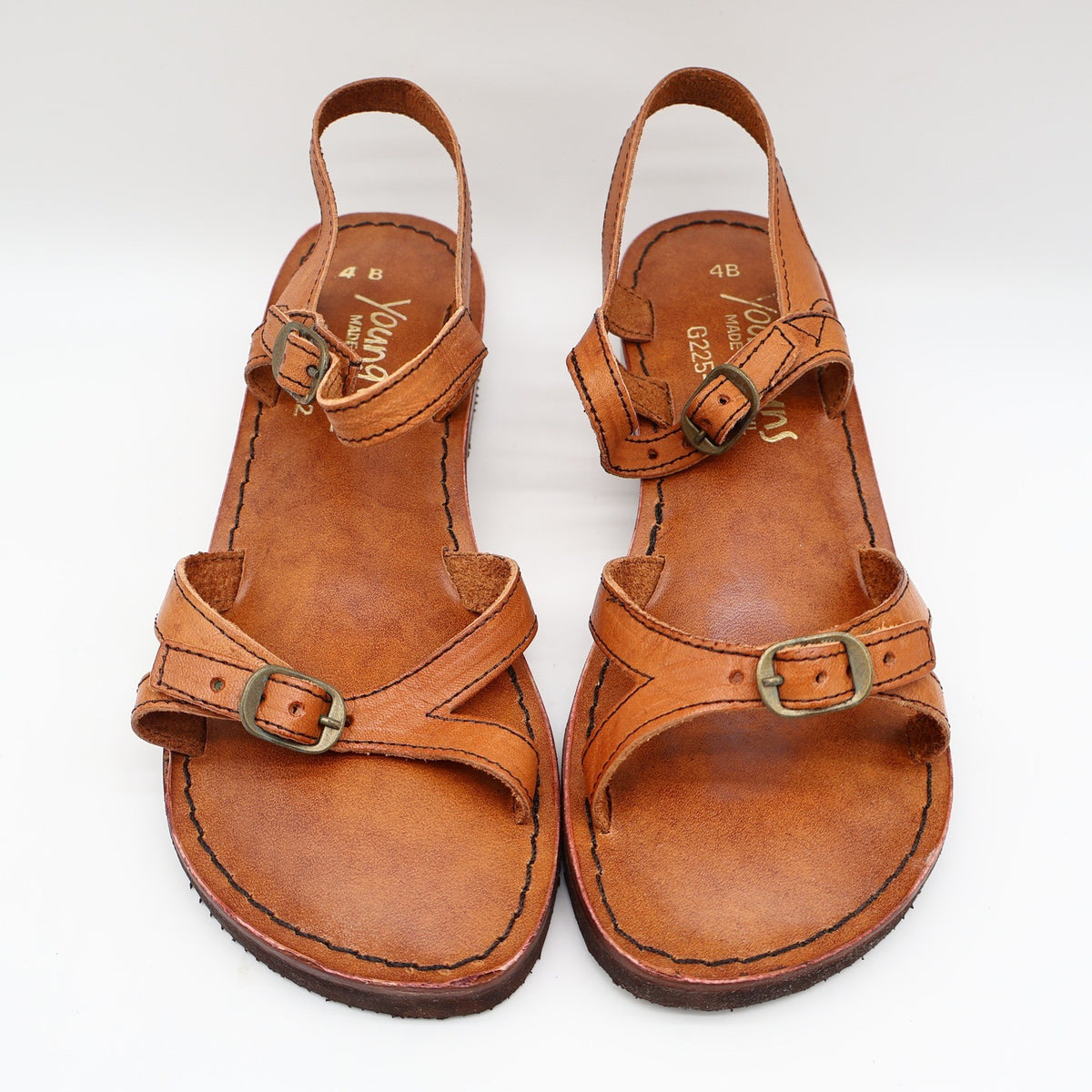 Young'uns Sandals Womens 4B Vintage Brazil Tan Leather Strappy Buckle Deadstock - take2supply