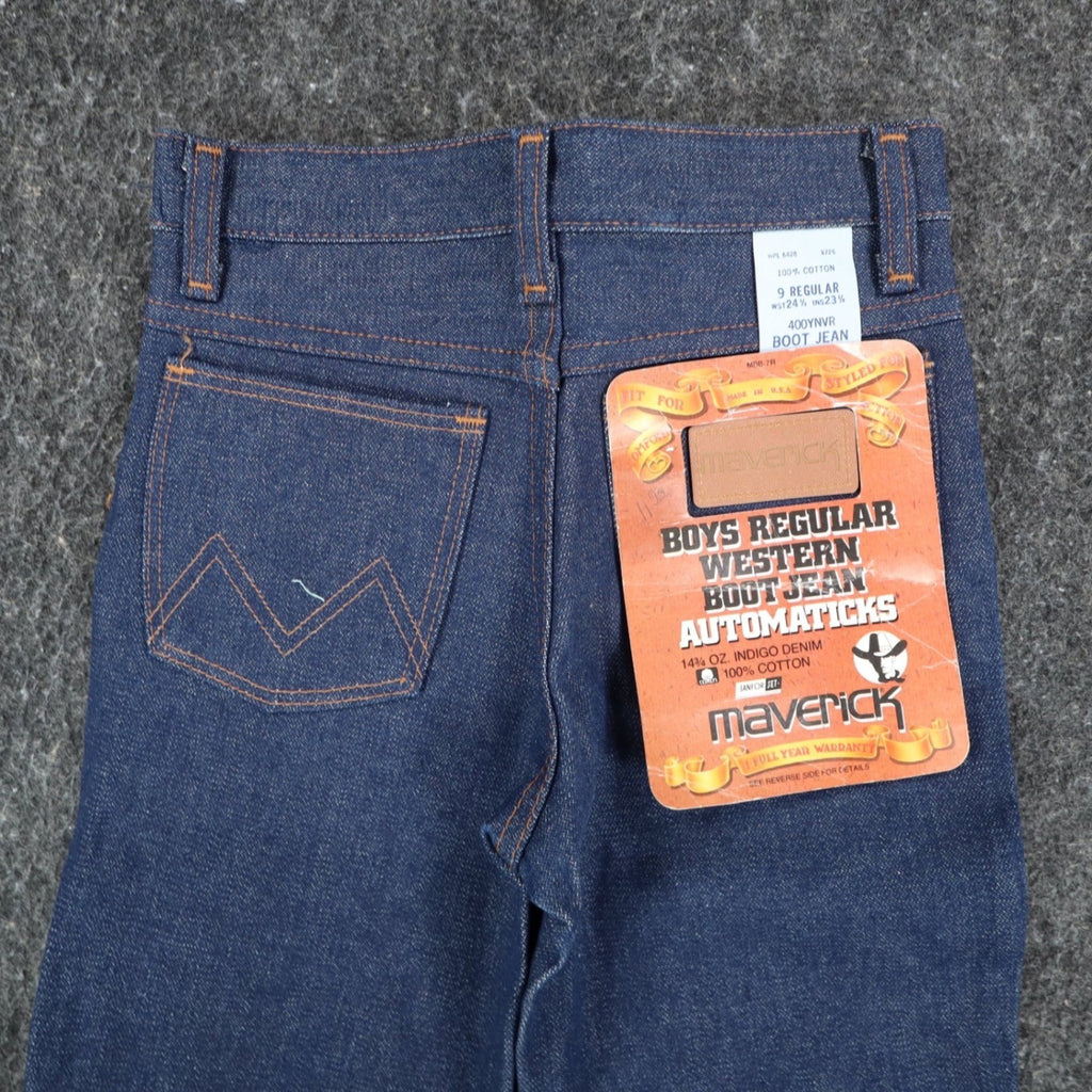 Maverick Western Boot Jean Boys 9 Reg Vintage Indigo Blue Denim Made in USA NEW - take2supply