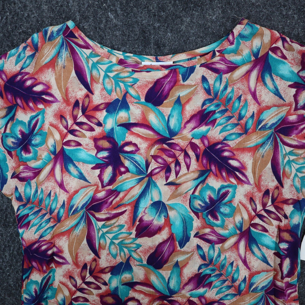Xtrovert by Donnkenny Blouse Womens Medium Vintage 90s Rayon Tropical Floral USA - take2supply