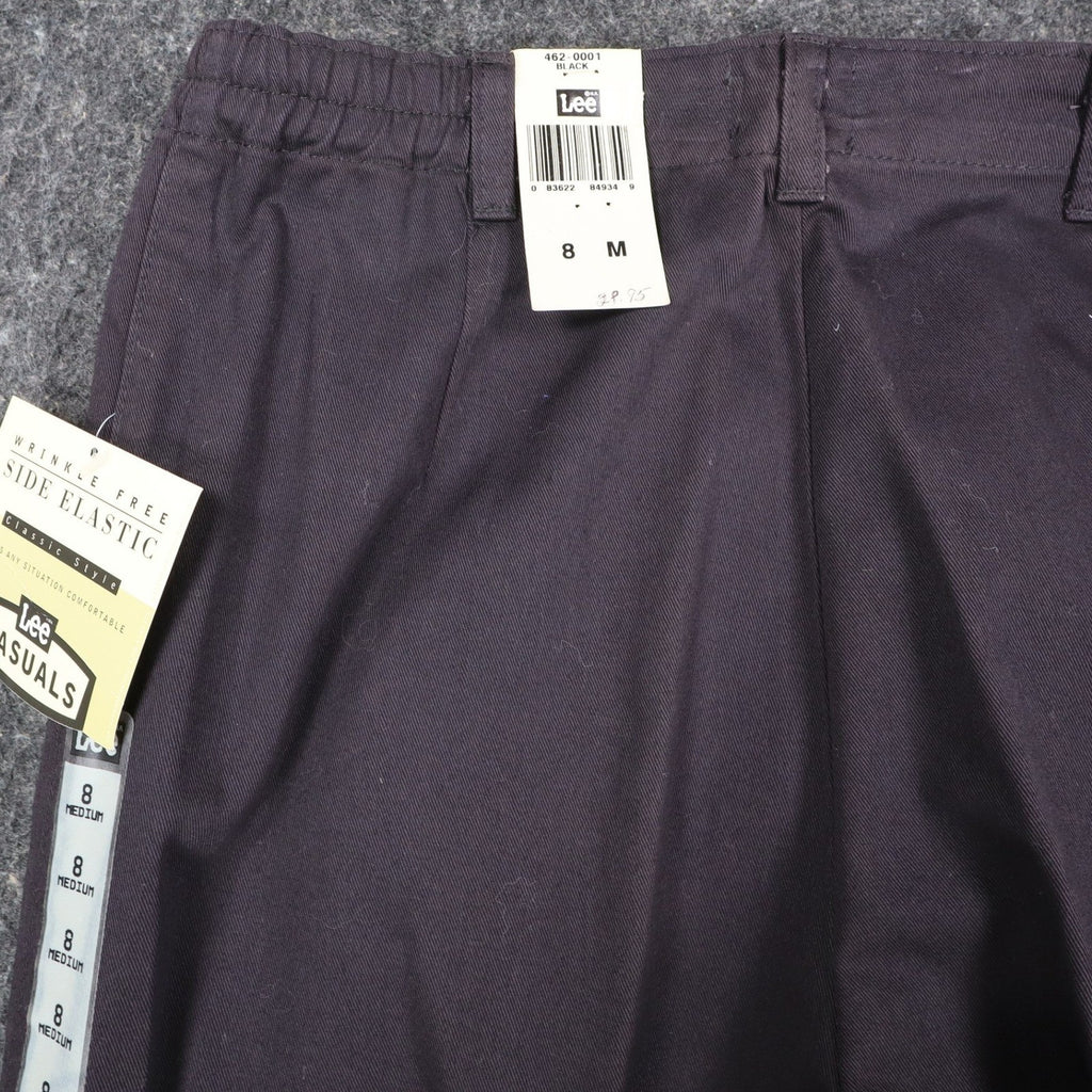 Lee Casuals Pleated Pants Womens 8M Vintage 90s Black Cotton Side Elastic NWT - take2supply