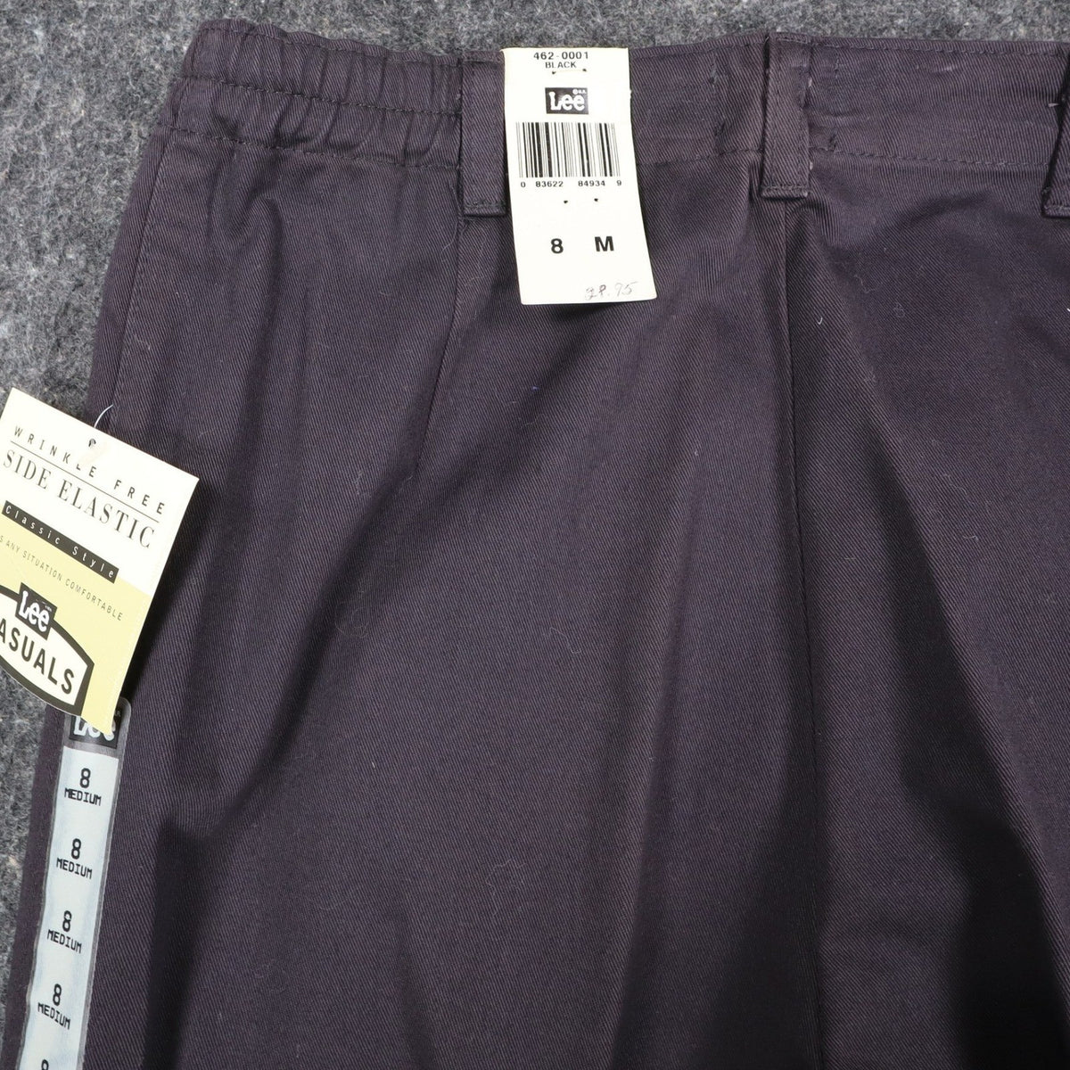 Lee Casuals Pleated Pants Womens 8M Vintage 90s Black Cotton Side Elastic NWT - take2supply