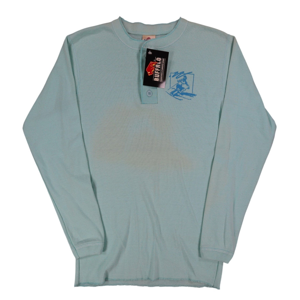 Buffalo Shirts Henley M Mens Aqua Blue Long Sleeve Skier Graphic Waffle Knit NWT - take2supply