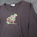 Peanut Butter & Jelly Women XL Brown Cotton Christmas Sleigh Long Sleeve Top - take2supply