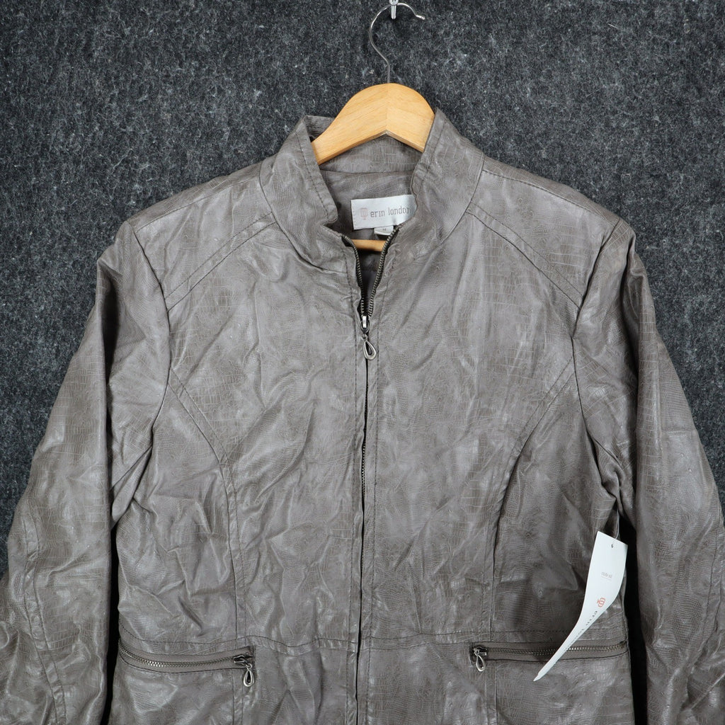 Erin London Jacket Womens Medium Gray Faux Croc Embossed Zip Front Mock Neck NEW - take2supply