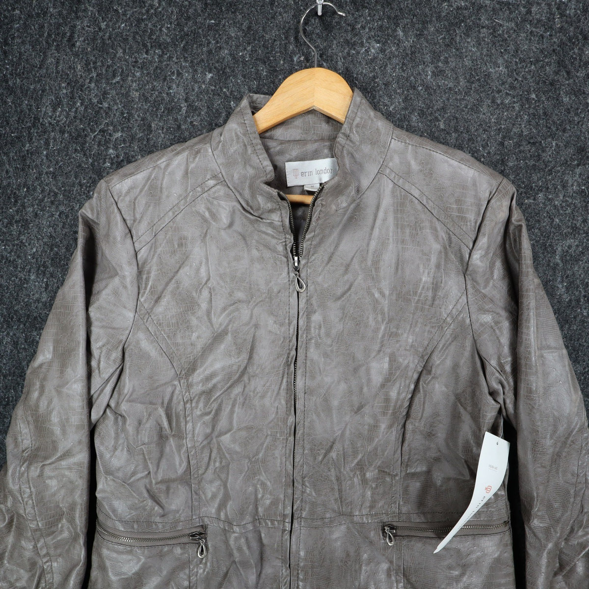 Erin London Jacket Womens Medium Gray Faux Croc Embossed Zip Front Mock Neck NEW - take2supply