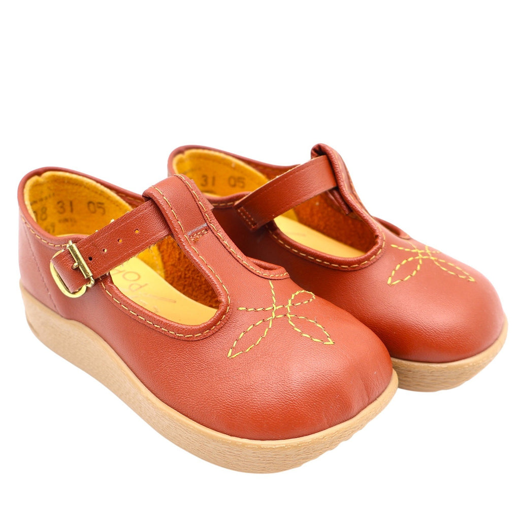 Candy Kids T-Strap Shoes Toddler 7 Vintage Brown Faux Leather USA Deadstock - take2supply