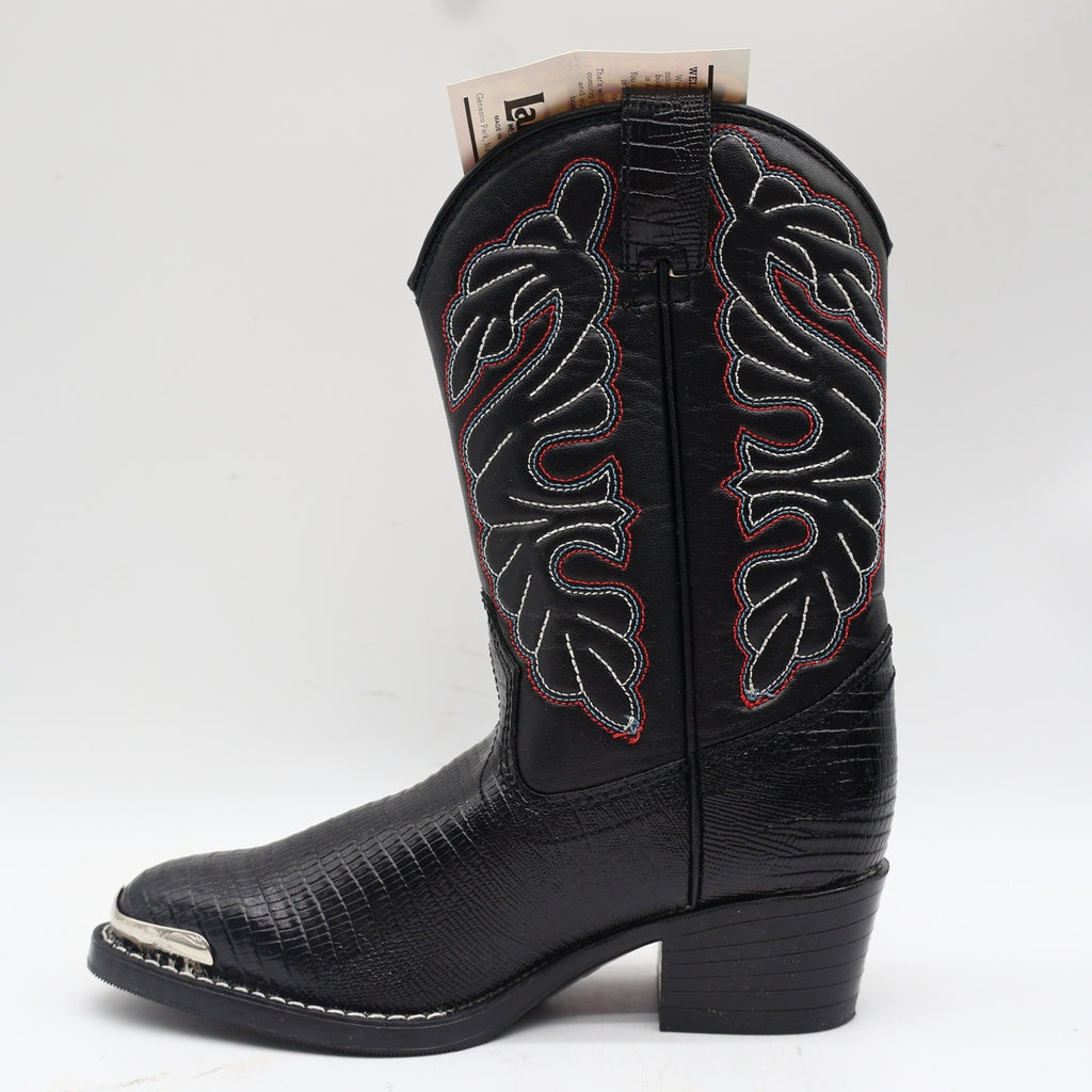 Laredo Western Cowboy Boots Kids Size 2D Vintage Black Lizard Embossed 28-2230-6 - take2supply