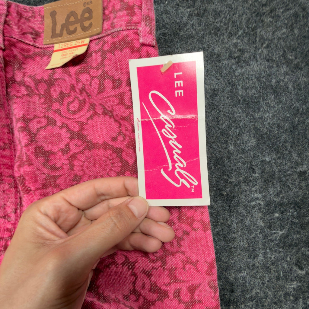 Lee Vintage 80s Floral Pants Girls 12 Magenta Pink Cotton High Waist NWT USA - take2supply