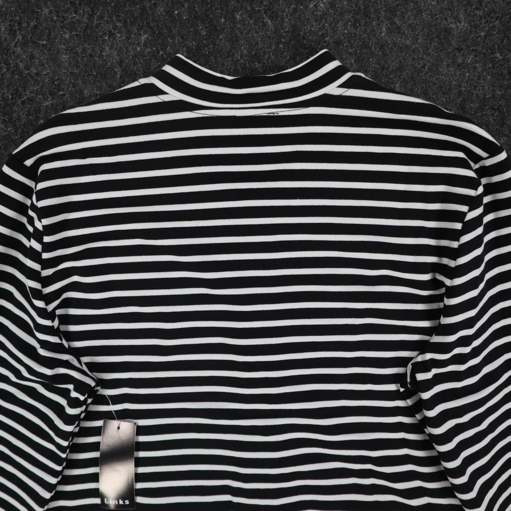 Links Womens L Black White Striped Full Zip Knit Jacket Stretch NWT - take2supply