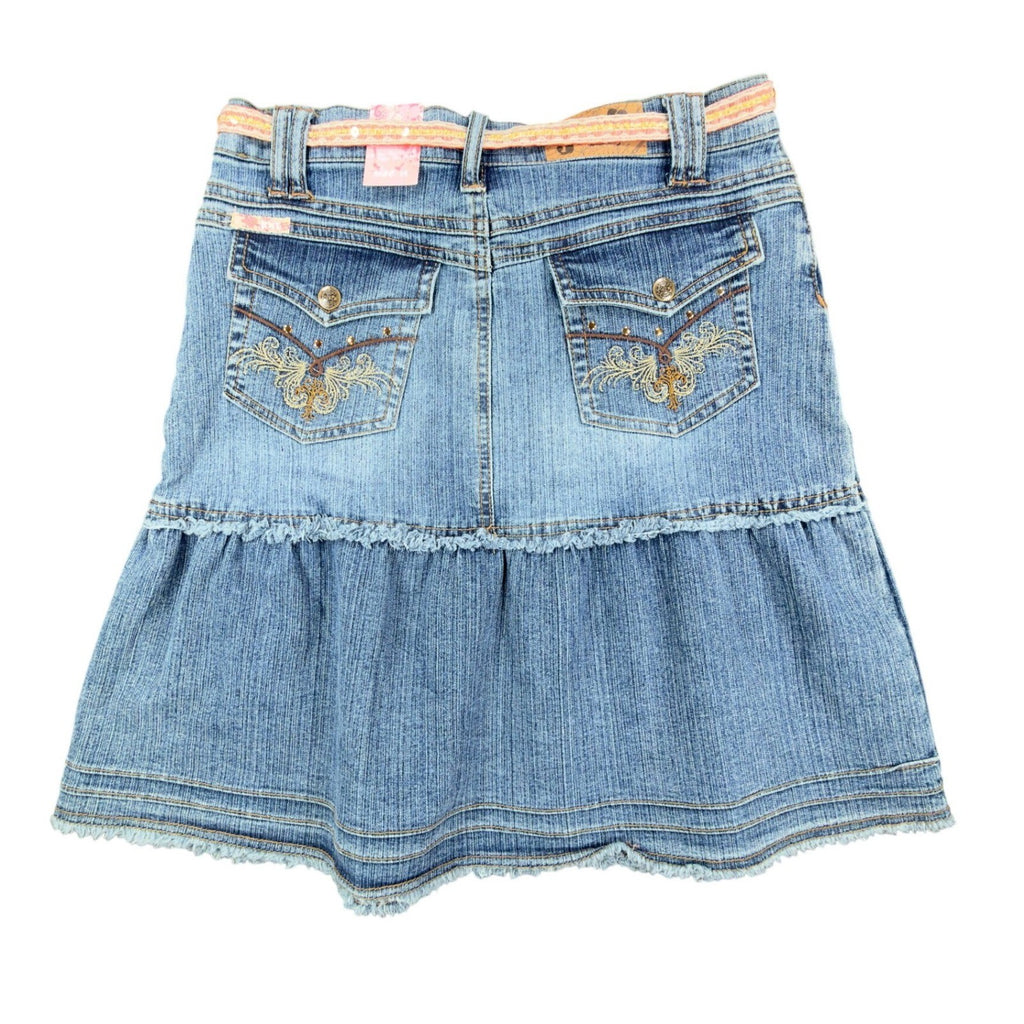 Jolt Y2K Butterfly Denim Skirt Girls 14 Blue Tiered Ruffle NWT - take2supply