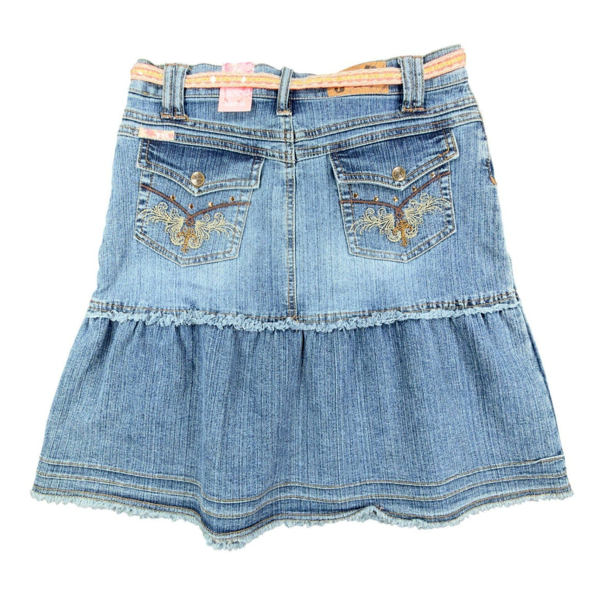 Jolt Y2K Butterfly Denim Skirt Girls 14 Blue Tiered Ruffle NWT - take2supply