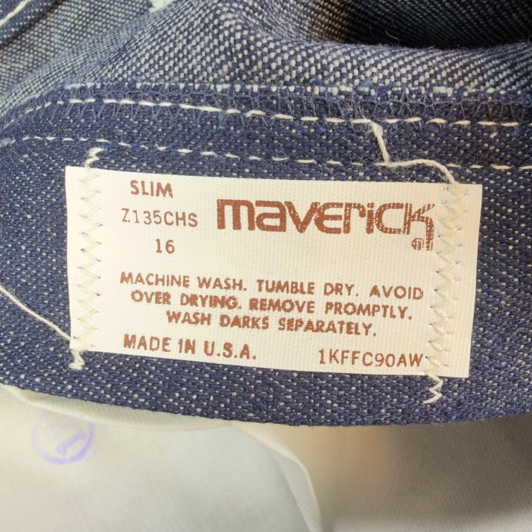 Maverick Vintage 70s Jeans Youth 16 Blue Dark Wash Flare Slim Deadstock - take2supply