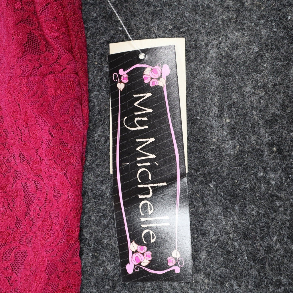My Michelle Halter Top Large Y2K Pink Floral Lace Tie Neck Lettuce Hem NWT - take2supply