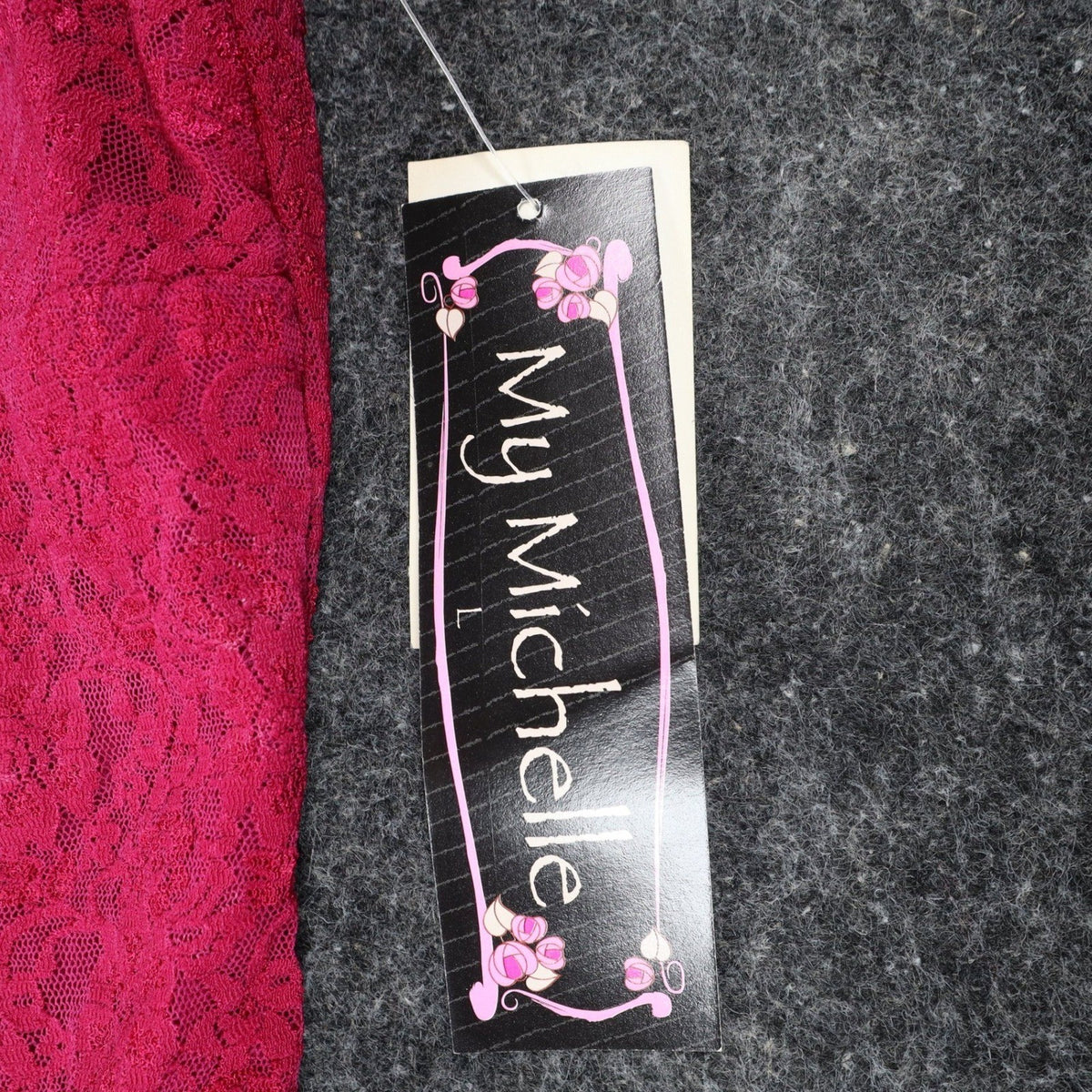 My Michelle Halter Top Large Y2K Pink Floral Lace Tie Neck Lettuce Hem NWT - take2supply