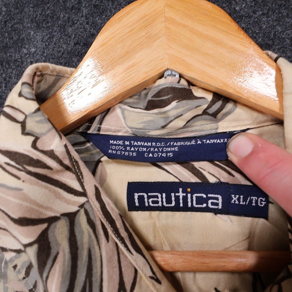 Nautica Button Up Shirt Mens XL Tan NEW Hawaiian Floral Tropical Rayon Vintage - take2supply