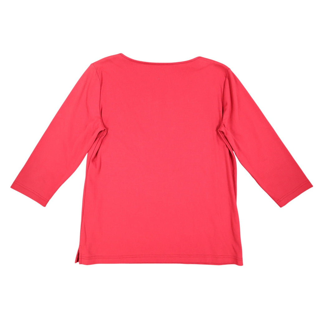 Links Top Womens Small Red Beaded Keyhole Neckline 3/4 Sleeve Cotton Spandex - take2supply