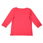 Links Top Womens Small Red Beaded Keyhole Neckline 3/4 Sleeve Cotton Spandex - take2supply