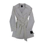 Takara Trench Coat Womens L White Belted Double Breasted Smocked NOS NWT - take2supply