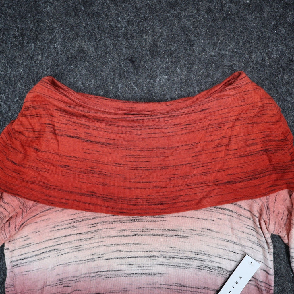 Tribal Top Womens Large Tawny Red Ombre Space Dye Asymmetrical Cowl Neck NWT - take2supply