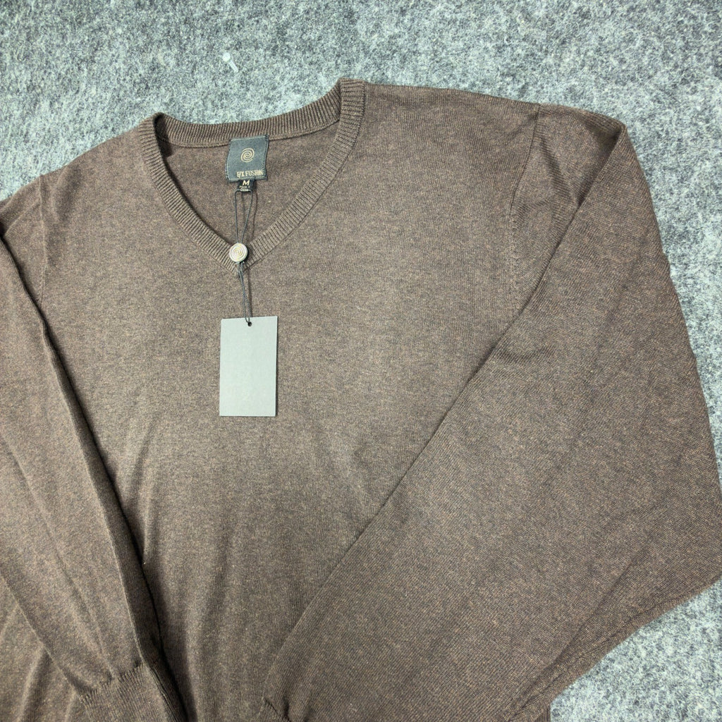 F/X Fusion V-Neck Sweater Mens M Brown Heather Cotton Blend NWT - take2supply
