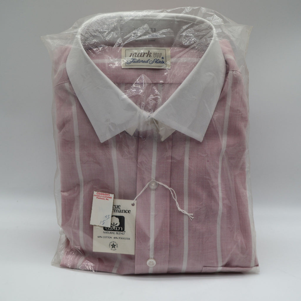 Mark VII Dress Shirt Mens 15.5 32/33 Vintage Pink Striped Contrast Collar USA - take2supply