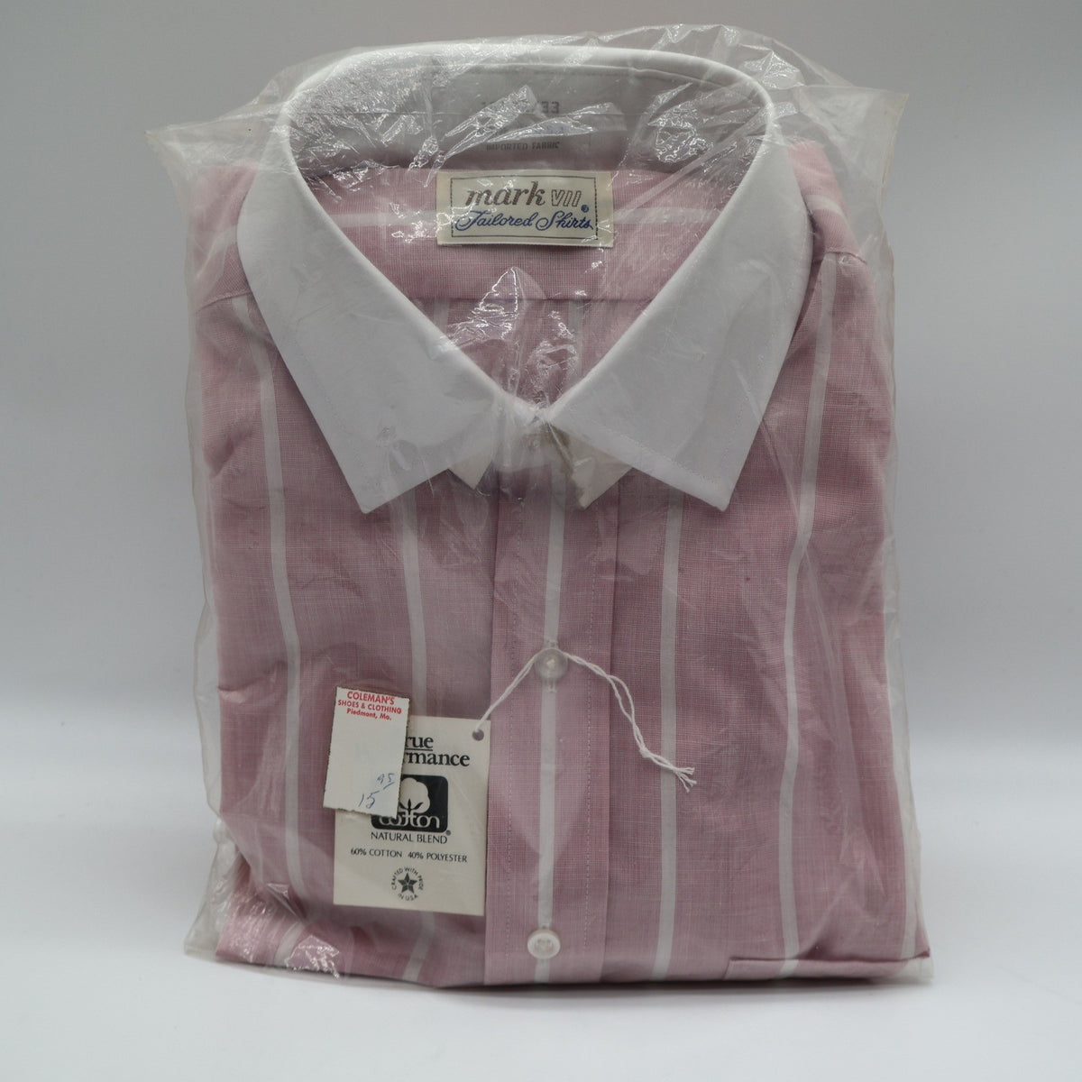 Mark VII Dress Shirt Mens 15.5 32/33 Vintage Pink Striped Contrast Collar USA - take2supply
