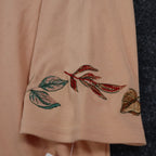 Nikki 3/4 Sleeve Top Womens Small Sandy Peach Embroidered Leaf Rhinestone NWT - take2supply