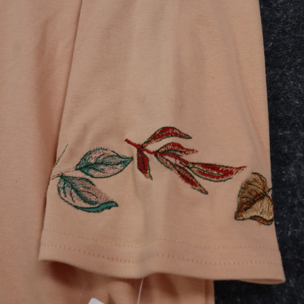 Nikki 3/4 Sleeve Top Womens Small Sandy Peach Embroidered Leaf Rhinestone NWT - take2supply