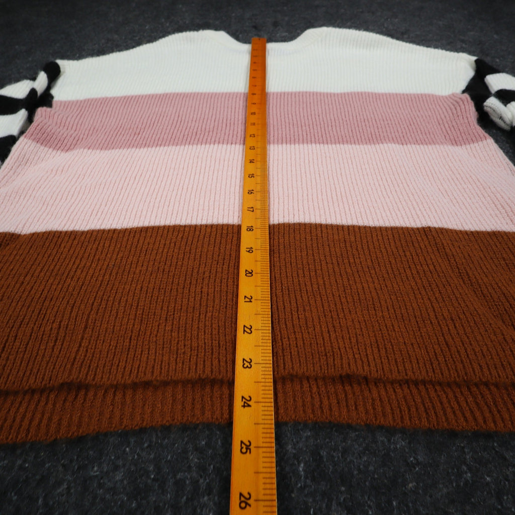 Hem & Thread Colorblock Striped Sweater Women Medium Pink Brown White Black Knit - take2supply