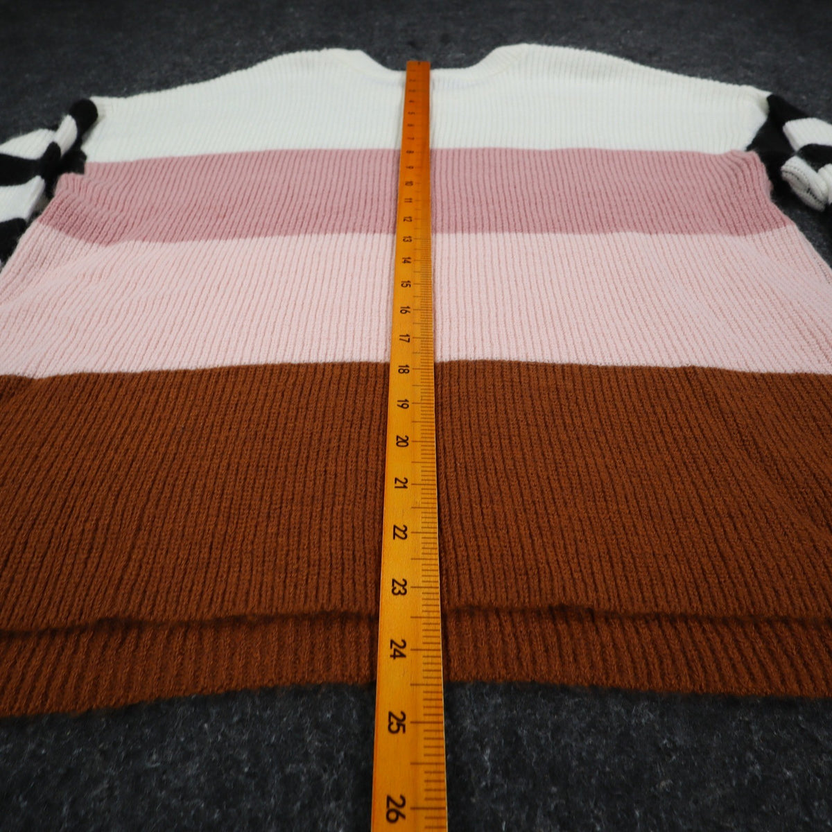 Hem & Thread Colorblock Striped Sweater Women Medium Pink Brown White Black Knit - take2supply