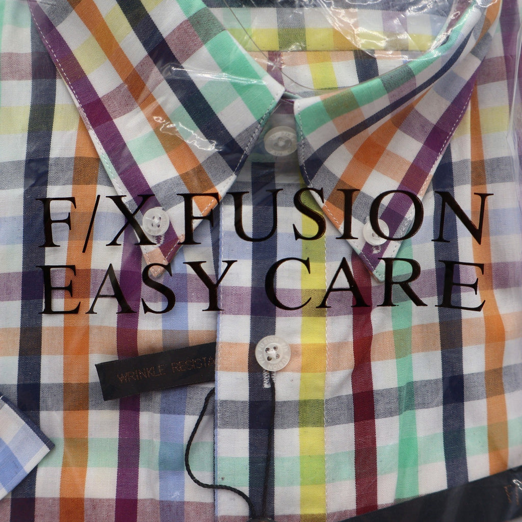 F/X Fusion Shirt Mens XL Multi Colored Check Short Sleeve Easy Care D552 NWT - take2supply