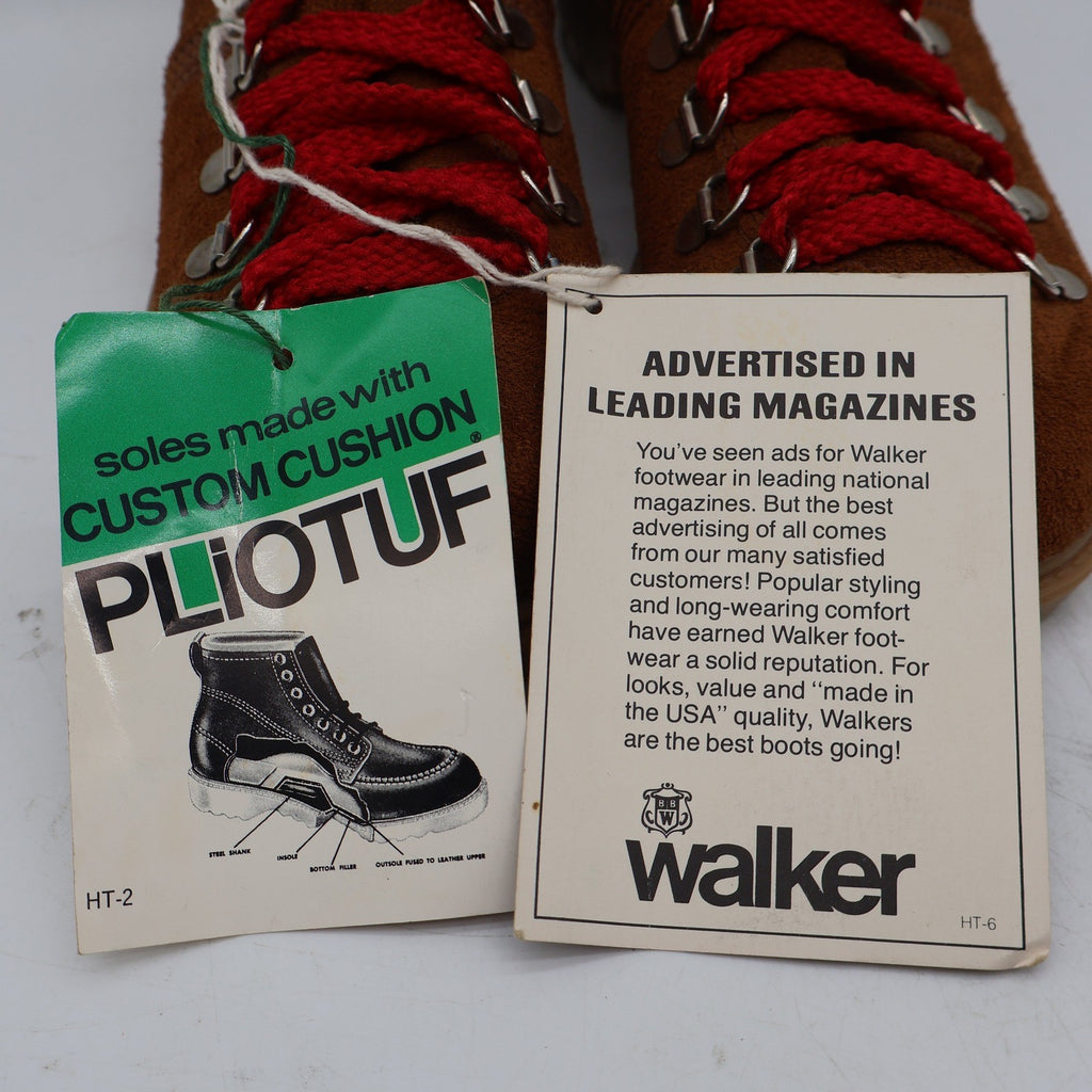 Walker Hiking Boots Kids 4 Vintage 70s Brown Suede Red Laces Pliotuf USA New - take2supply