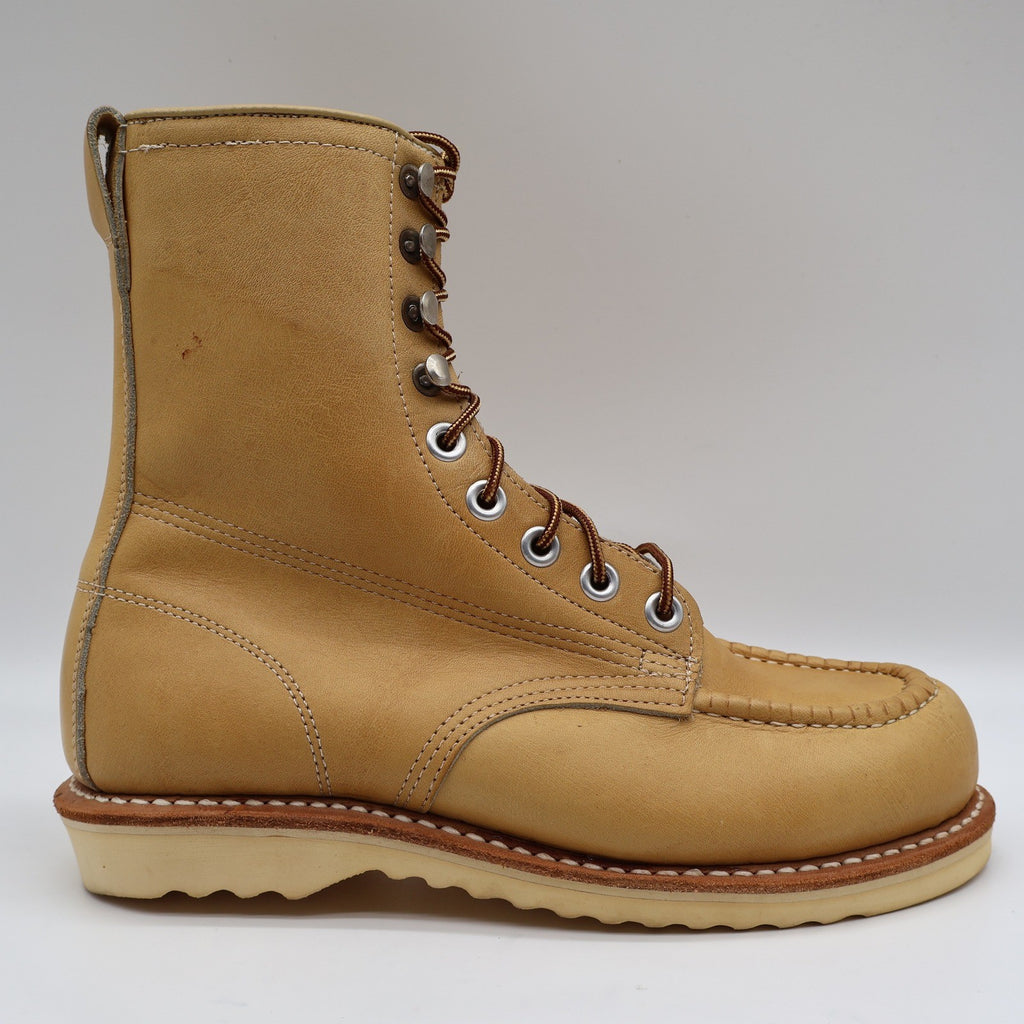 Cedar Crest Moc Toe Work Boots Mens 7.5 E Vintage Tan Leather Wedge Sole 9555 - take2supply