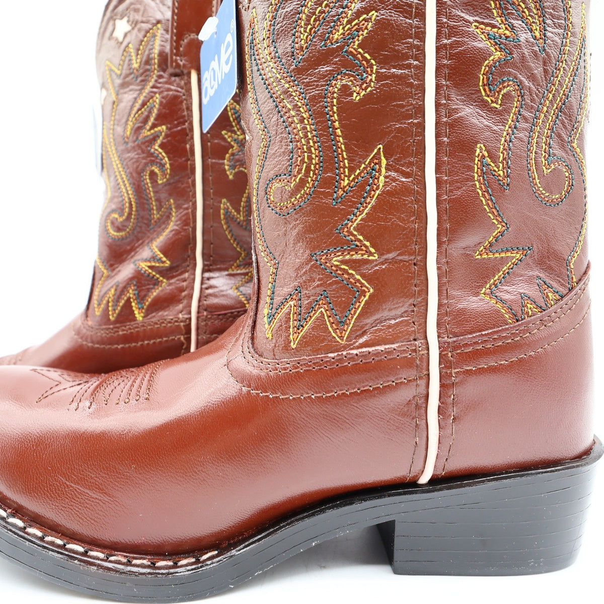 Acme Vintage Style Western Boots Kids 3 Brown Leather NWT AC146 Star Inlay - take2supply