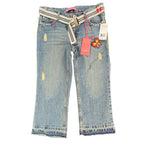 US Polo Assn Y2K Butterfly Jeans Girls 12 Blue Denim Flare Belted USPA NWT - take2supply