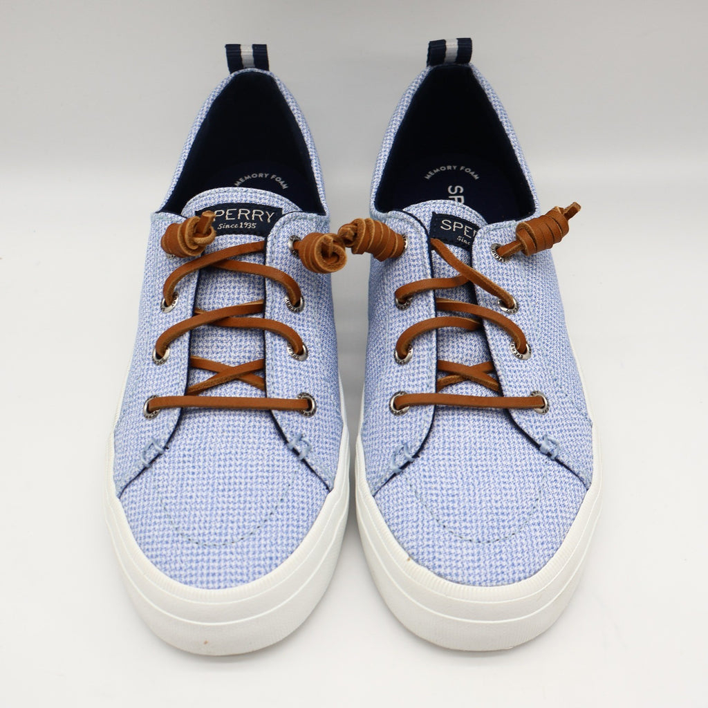 Sperry Crest Vibe Sneaker Womens 7.5 Blue Gingham Canvas Leather Lace STS85817 - take2supply