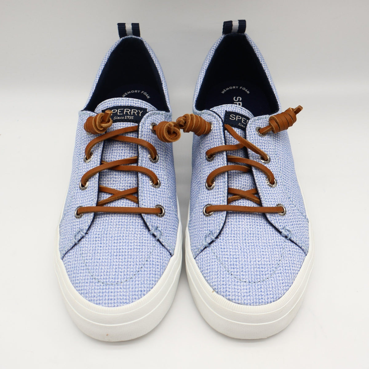 Sperry Crest Vibe Sneaker Womens 7.5 Blue Gingham Canvas Leather Lace STS85817 - take2supply