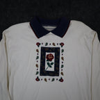 Donnkenny Classics Polo Shirt Womens XL Vintage 90s Ivory Rose Embroidered NWT - take2supply