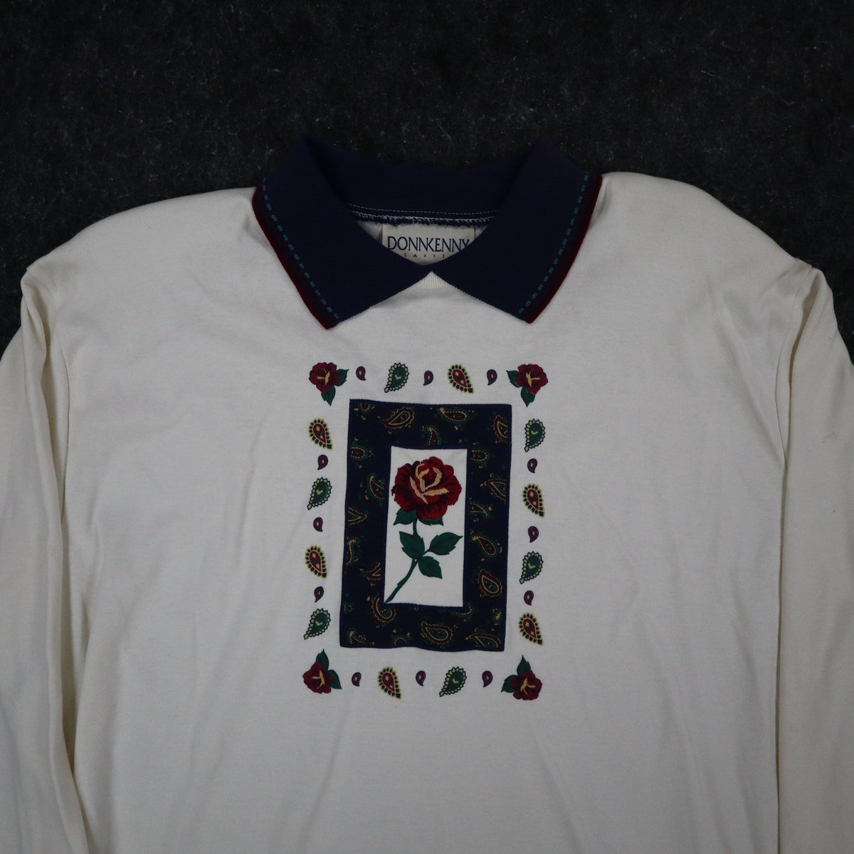 Donnkenny Classics Polo Shirt Womens XL Vintage 90s Ivory Rose Embroidered NWT - take2supply